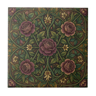 Reiche violette Rose im Stil von William Morris, f Fliese