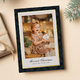 Reicher dunkler Navy-Karo-Rahmen Frohe Weihnachten Folien Feiertagskarte
