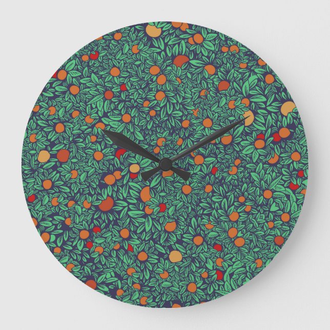 Reicher Orchard: Vintages Baummuster. Große Wanduhr (Vorderseite)