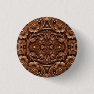 Reiches Blumen-Holzschnitt-Mandala-Muster Button