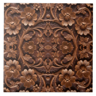 Reiches Blumen-Holzschnitz-Mandala-Muster Fliese