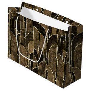 Reiches Braun- und Gold-Art-Deco-Muster Große Geschenktüte