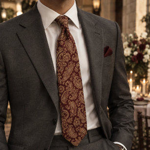 Reiches Burgunderrot & Gold Paisley Krawatte