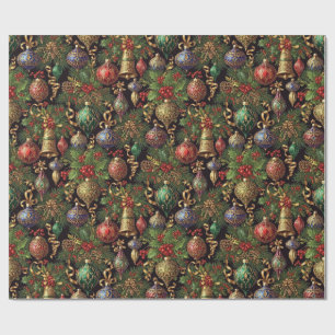 Reiches dunkelgrünes vintage Weihnachts-Nahtlosmus Geschenkpapier