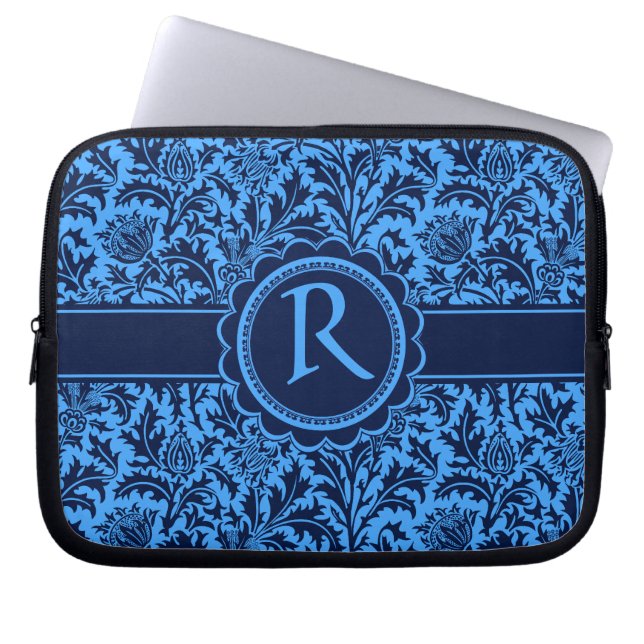 Reiches elegantes blaues BlumenWilliam Laptopschutzhülle (Vorderseite)