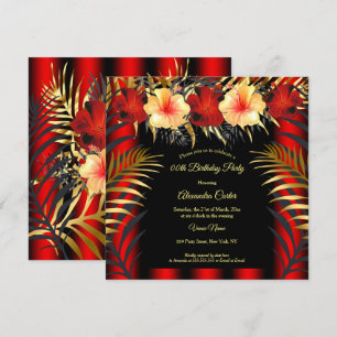 Reiches Rot Schwarzes Gold gelbes Hibiskus Florale Einladung