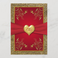 Reiches Rot-und Goldmonogramm-Hochzeits-Einladung