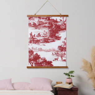 Reiches rotes Toile-Erbe-Landmuster Wandteppich Mit Holzrahmen