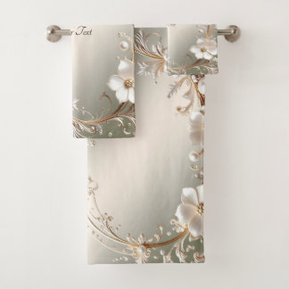 Reichhaltiges Weißes Blumen Handtuch-Set Badhandtuch Set