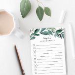 reichlich Foliage | Personalisiert zu erledigende<br><div class="desc">Das schicke personalisierte Notizblock weist einen oberen Rand von grünen Aquarellfolien und Eukalyptus-Blätter auf. Personalisieren Sie sich mit zwei Zeilen benutzerdefinierten Text in modernen Block und handgeschriebenen Skripten,  gezeigt mit "Dinge zu tun" und Ihrem Namen. 11 Zeilen mit Checkboxen helfen Ihnen,  alle wichtigen Aufgaben behalten!</div>