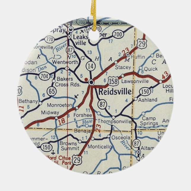 Reidsville NC Vintage Karte Keramik Ornament (Hinten)