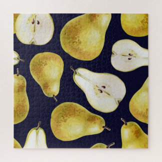 Reife Birne, schwarzer Hintergrund, Gartenkunst Puzzle