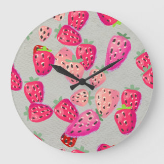 Reife Erdbeeren Handgezeichnete Textur Große Wanduhr