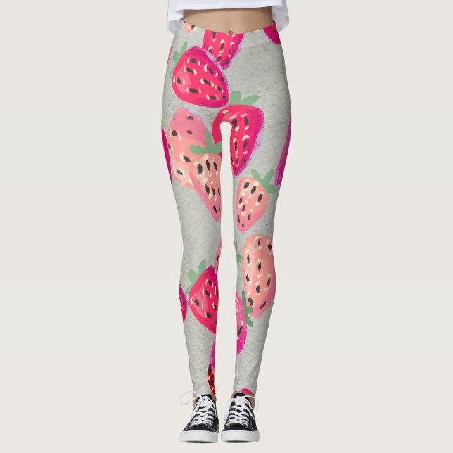 Reife Erdbeeren Handgezeichnete Textur Leggings (Vorderseite)