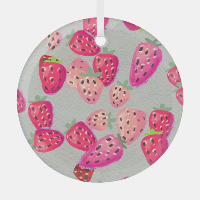 Reife Erdbeeren Handgezeichnete Textur Ornament Aus Glas (Vorderseite)