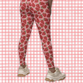 Reife Rote Erdbeeren auf rosa Gemustert Leggings