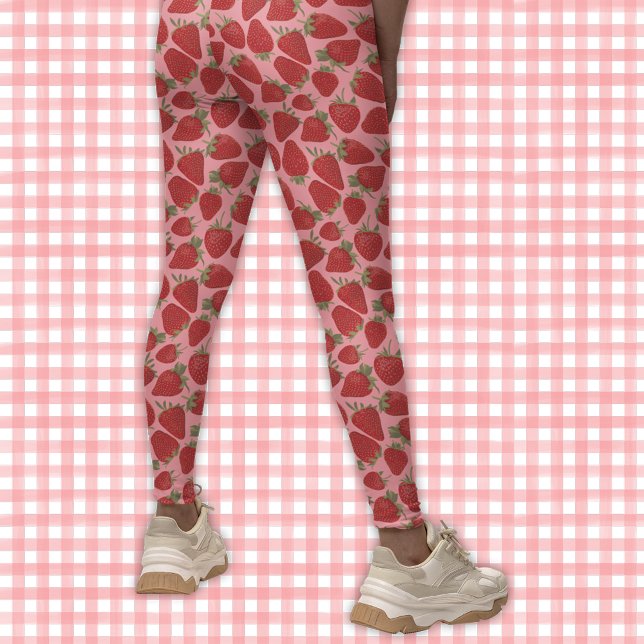 Reife Rote Erdbeeren auf rosa Gemustert Leggings (Von Creator hochgeladen)