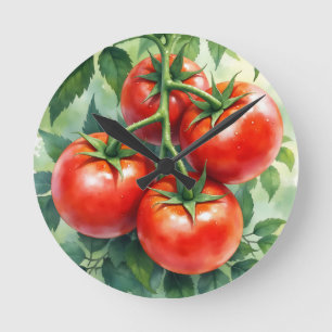 Reife Tomatenranke Aquarell Frisch Runde Wanduhr