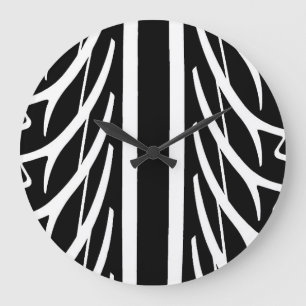 Reifenmuster in Schwarz und Weiß Große Wanduhr