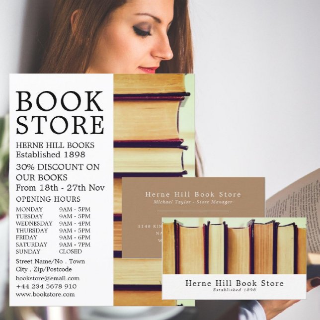 Reihe alter Bücher, Buchladungen Flyer (Von Creator hochgeladen)