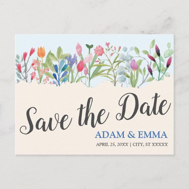 Reihe der Aquarellfarben-Wildblume Save the Date H Postkarte (Vorderseite)