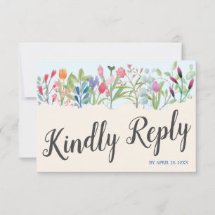 Reihe der Aquarellfarben-Wildblumen, die die RSVP- RSVP Karte