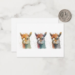 Reihe von drei Alpacas in Aquarellfarben Mitteilungskarte