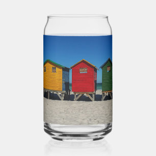 Reihe von farbenfrohen Strandhütten Dosenglas