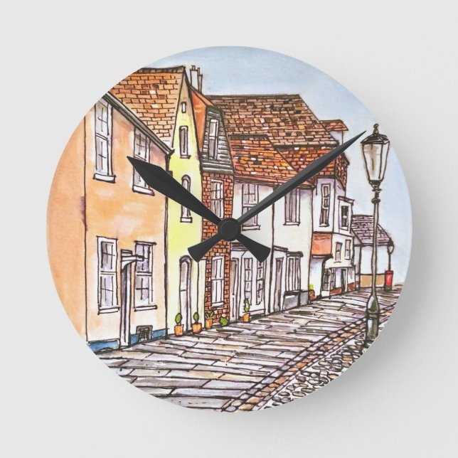 Reihe von Häusern Runde Wanduhr (Vorderseite)