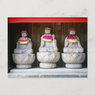 Reihe von Jizo-Mönchsstatuen mit Lack und Hut - Ja Postkarte