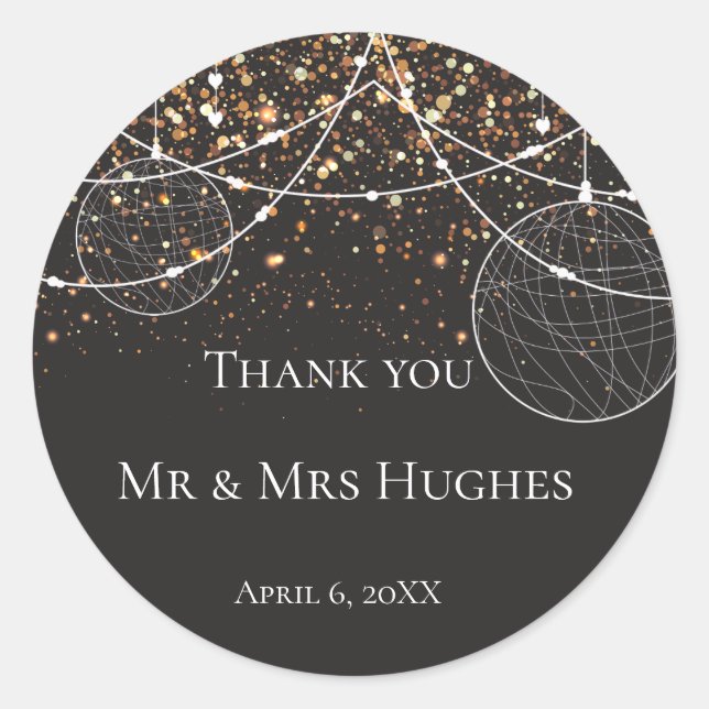 Reihe von Lichtern Gold Konfetti Vielen Dank Runder Aufkleber (Vorderseite)