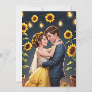 Reihe von Lichtern Sonnenblumen Hochzeit Einladung