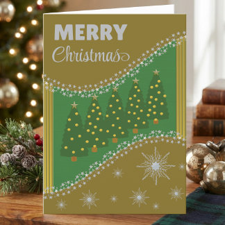 Reihe von Weihnachtsbäumen mit Sternen Feiertagskarte