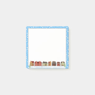 Reihe von Winterhäusern Post-it Klebezettel