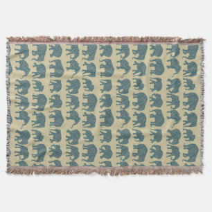 Reihen von Paisley-Elefanten auf der Beige-Throw-B Decke