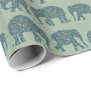 Reihen von Paisley Elephants auf der Seite Grün Geschenkpapier