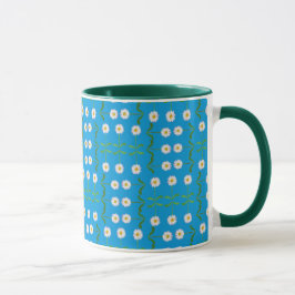 Reihen von White Daisis im Aquamarinen Hintergrund Tasse