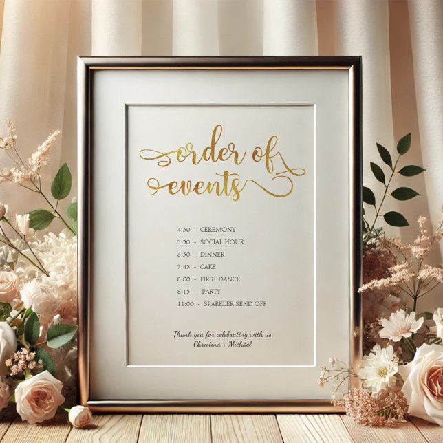 "Reihenfolge der Ereignisse" Gold Timeline Wedding Poster (Von Creator hochgeladen)