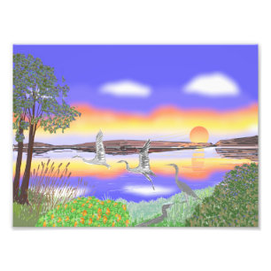 Reiher am Sonnenuntergang, beautful Fotodruck