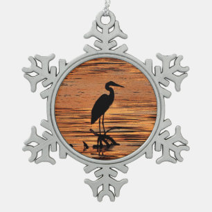 Reiher an der Sonnenuntergang-Verzierung Schneeflocken Zinn-Ornament