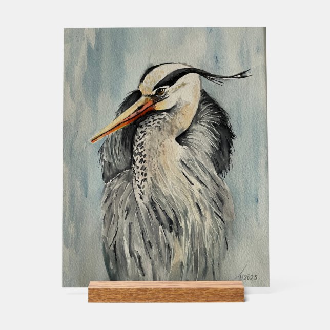 Reiher Aquarell Acrylschild (Vorderseite)