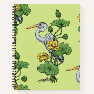 Reiher im gelben Lotosgarten auf Honigtau Notizbuch
