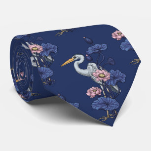 Reiher im rosa Lotosgarten auf delphinblau Krawatte