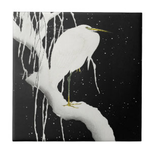 Reiher im Schnee von Ohara Koson Fliese