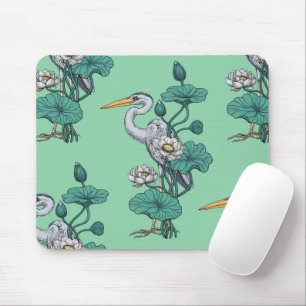 Reiher im Weißen Lotosgarten auf Jade Mousepad
