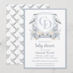 Reiher ineinandergreifendes Monogramm-Baby Shower Einladung