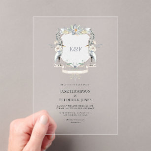 Reiher-Monogramm-Wappen Elegante See-Hochzeit Acryleinladungen