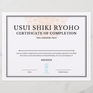 Reiki-Abschlusszeugnis (SHODEN)