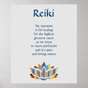 Reiki Blau-/Goldlotos-Blume Poster