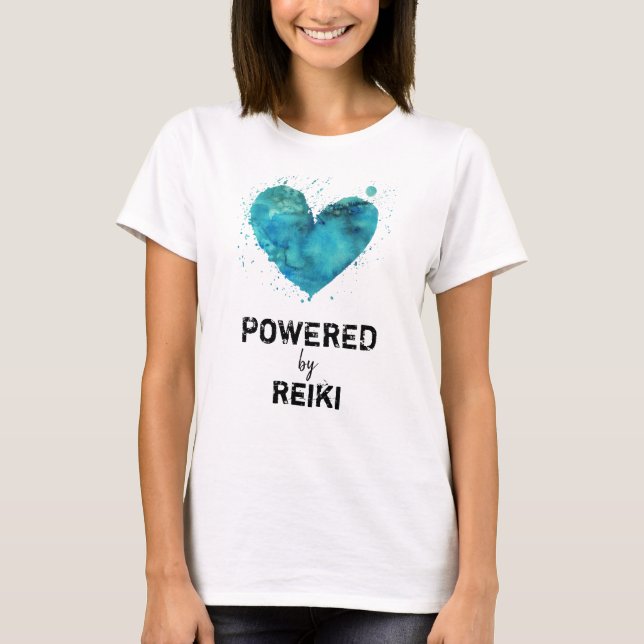 *~* Reiki blaues Türkis-Aquarell-Herz T-Shirt (Vorderseite)